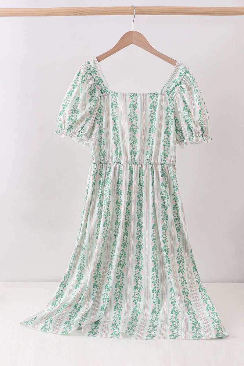 Green Floral Stripe Dress (length 41.33in)