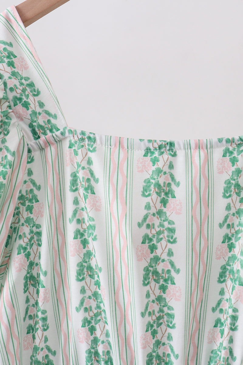 Green Floral Stripe Dress (length 41.33in)