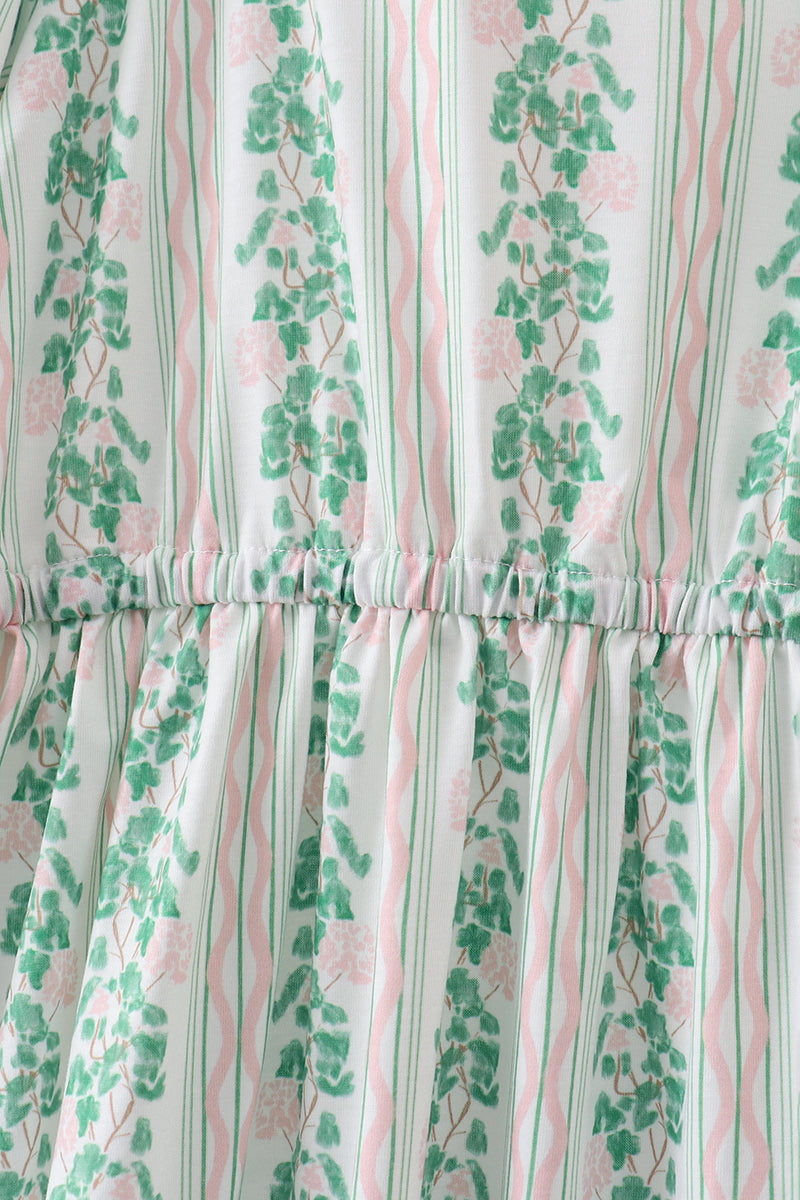 Green Floral Stripe Dress (length 41.33in)