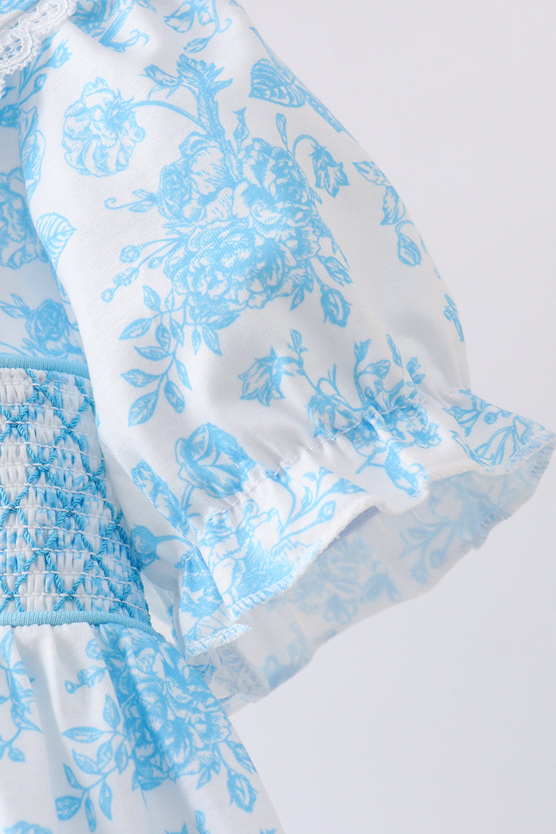 Blue Rose Smocked Dress