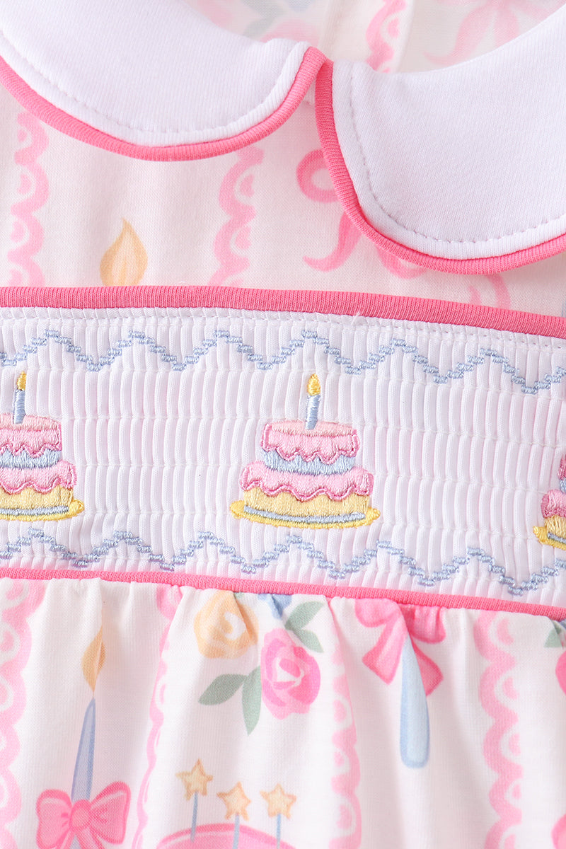 Pink Birthday Cake Smocked Bubble