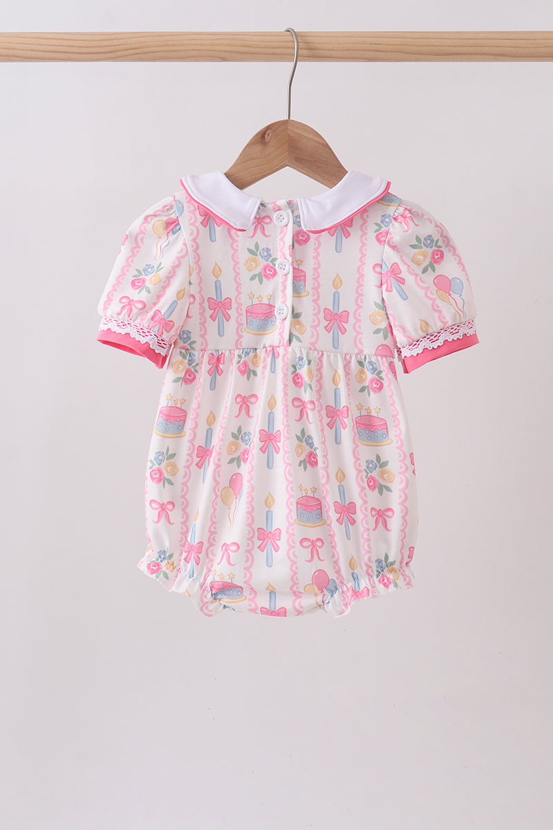 Pink Birthday Cake Smocked Bubble