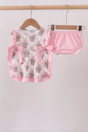 Pink Carousel Print Ruffle Bloomer Set