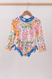 Summer Floral Print Ruffle Rashguard