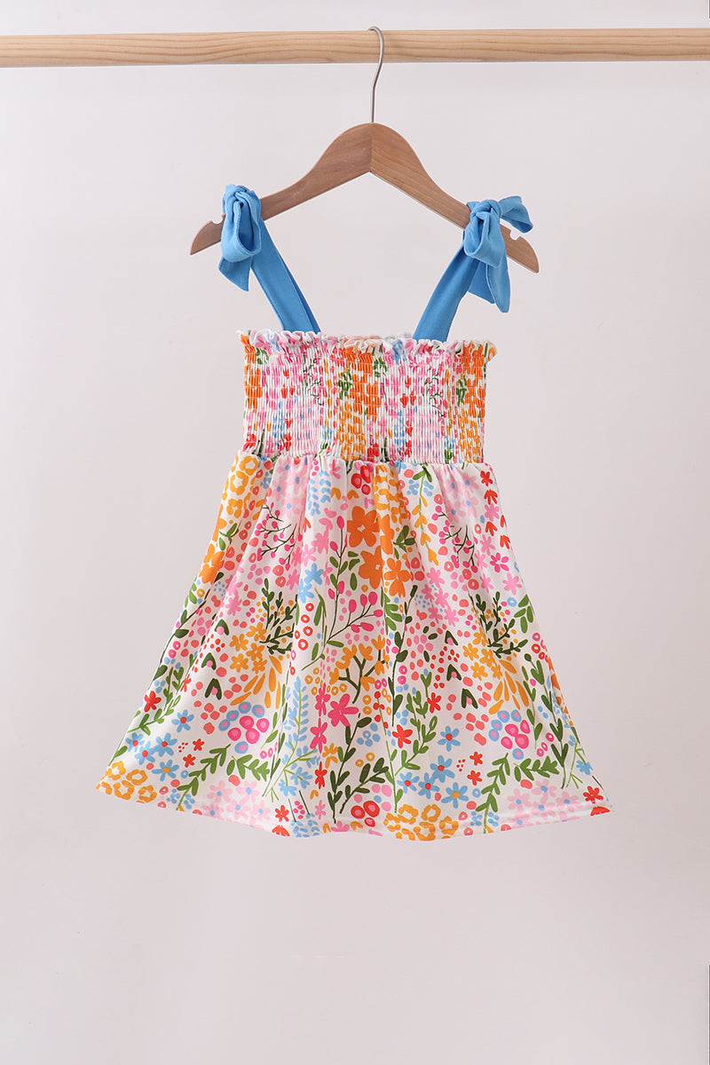 Summer Floral Print Smocked Mom&me Dress
