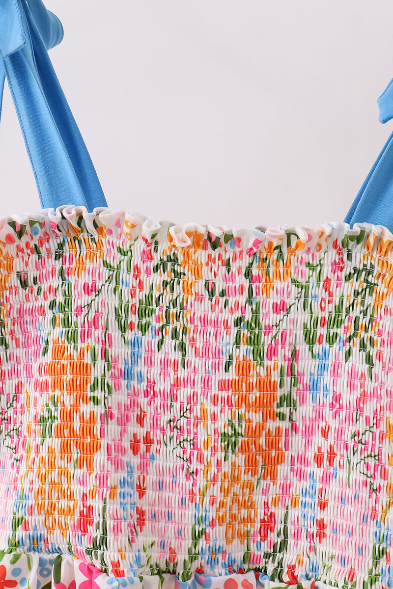 Summer Floral Print Smocked Mom&me Dress