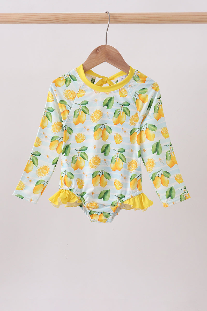 Lemon Print Ruffle Rashguard