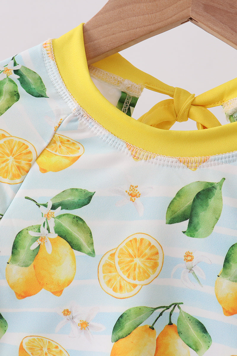 Lemon Print Ruffle Rashguard