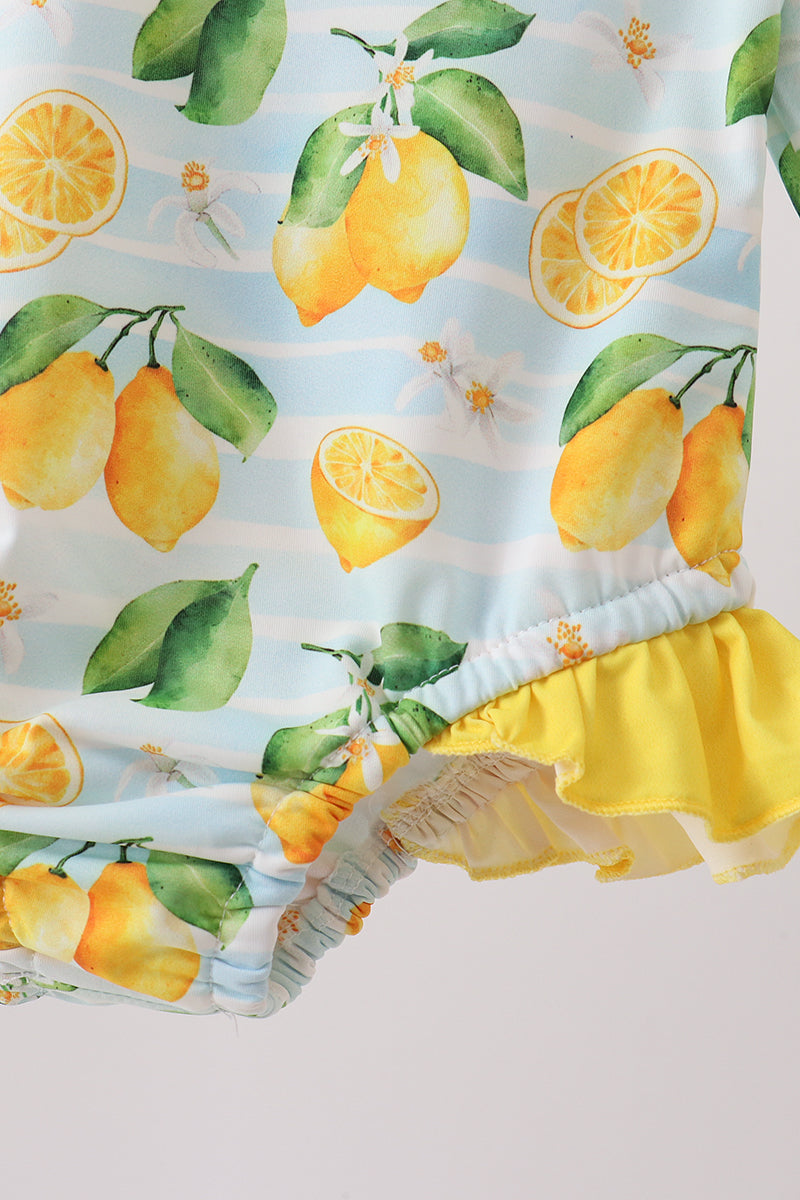 Lemon Print Ruffle Rashguard