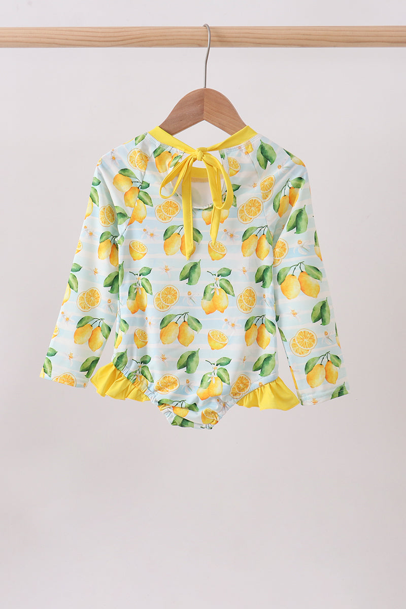 Lemon Print Ruffle Rashguard
