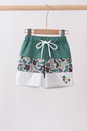 Camouflage Duck Embroidery Swim Trunks