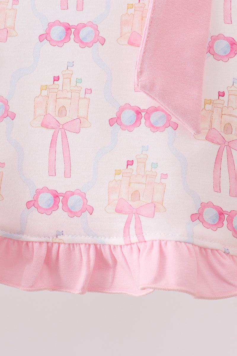 Pink Bow Castle Ruffle Bloomer Set