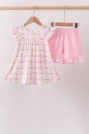 Pink Bow Castle Ruffle Shorts Set