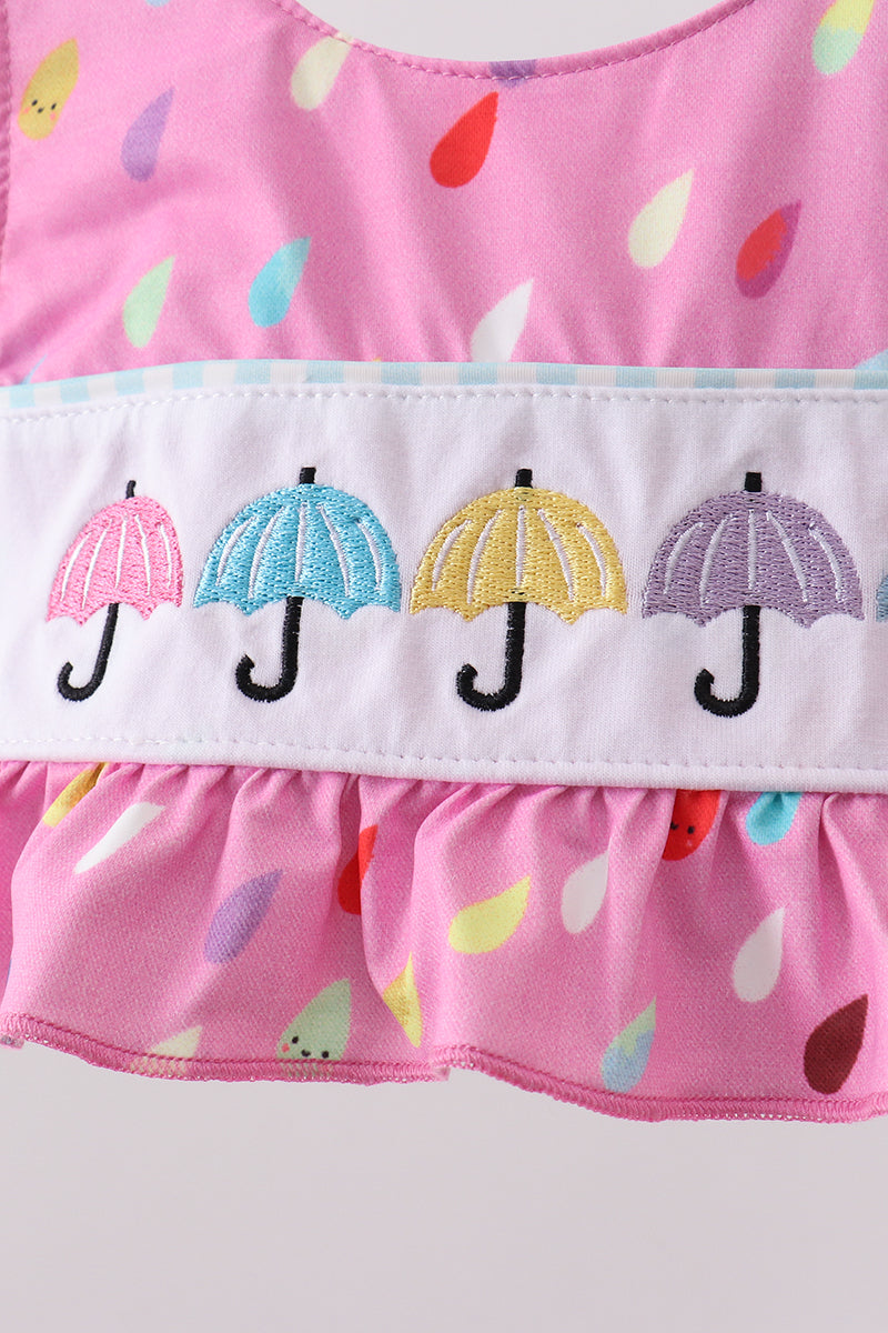 Hot Pink Umbrella Embroidered Upf Swim Set