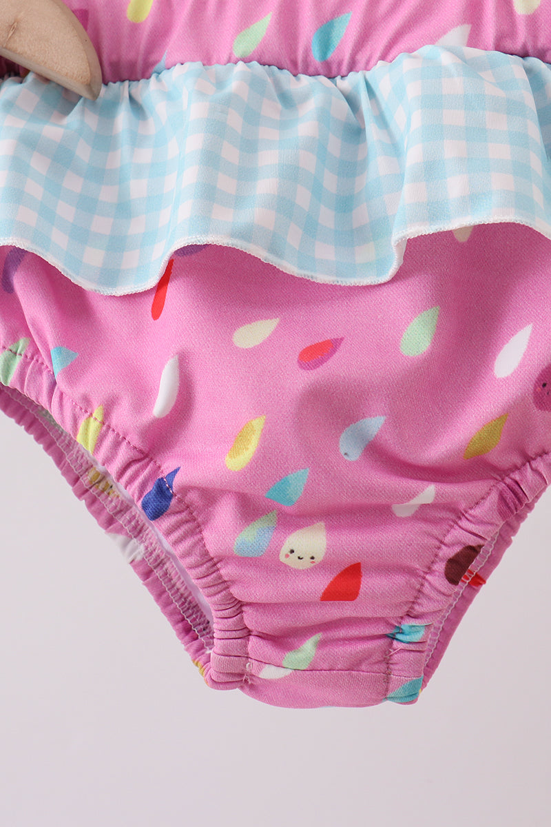 Hot Pink Umbrella Embroidered Upf Swim Set