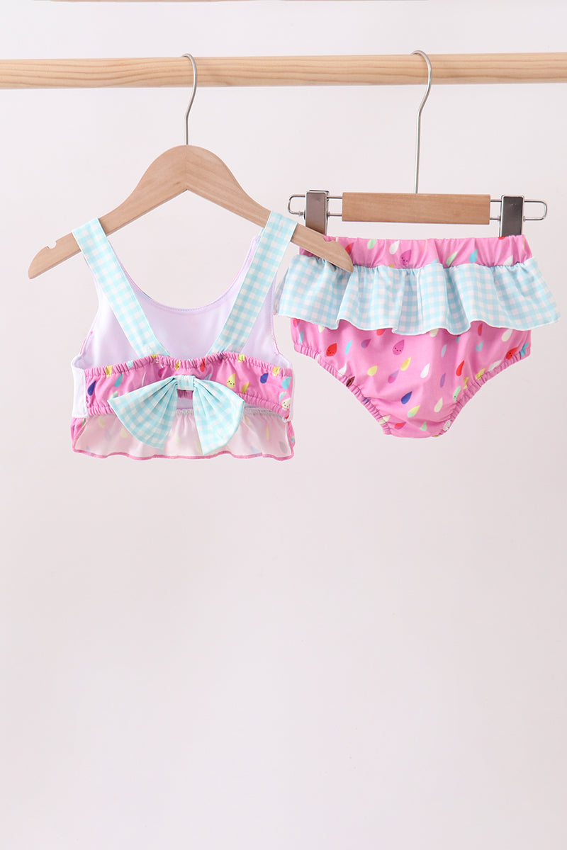 Hot Pink Umbrella Embroidered Upf Swim Set