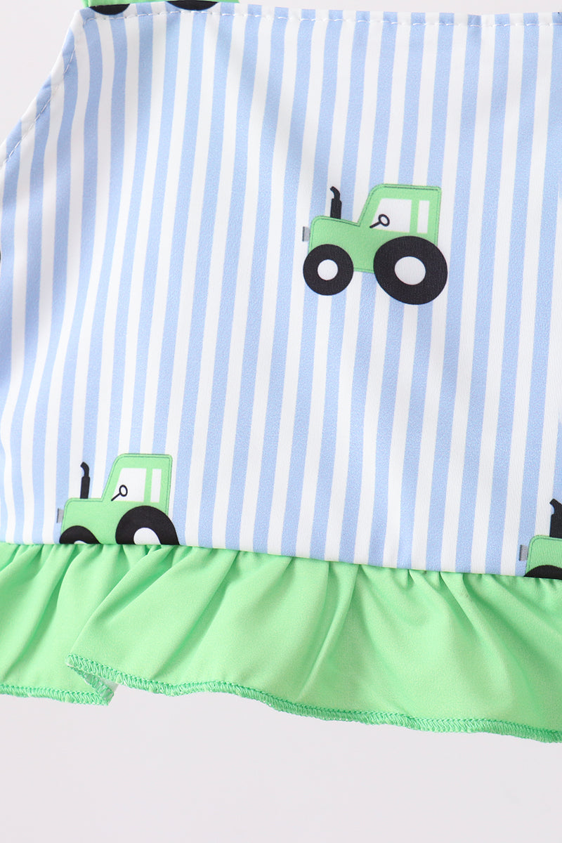 Blue Tractor Stripe Upf Swim Set
