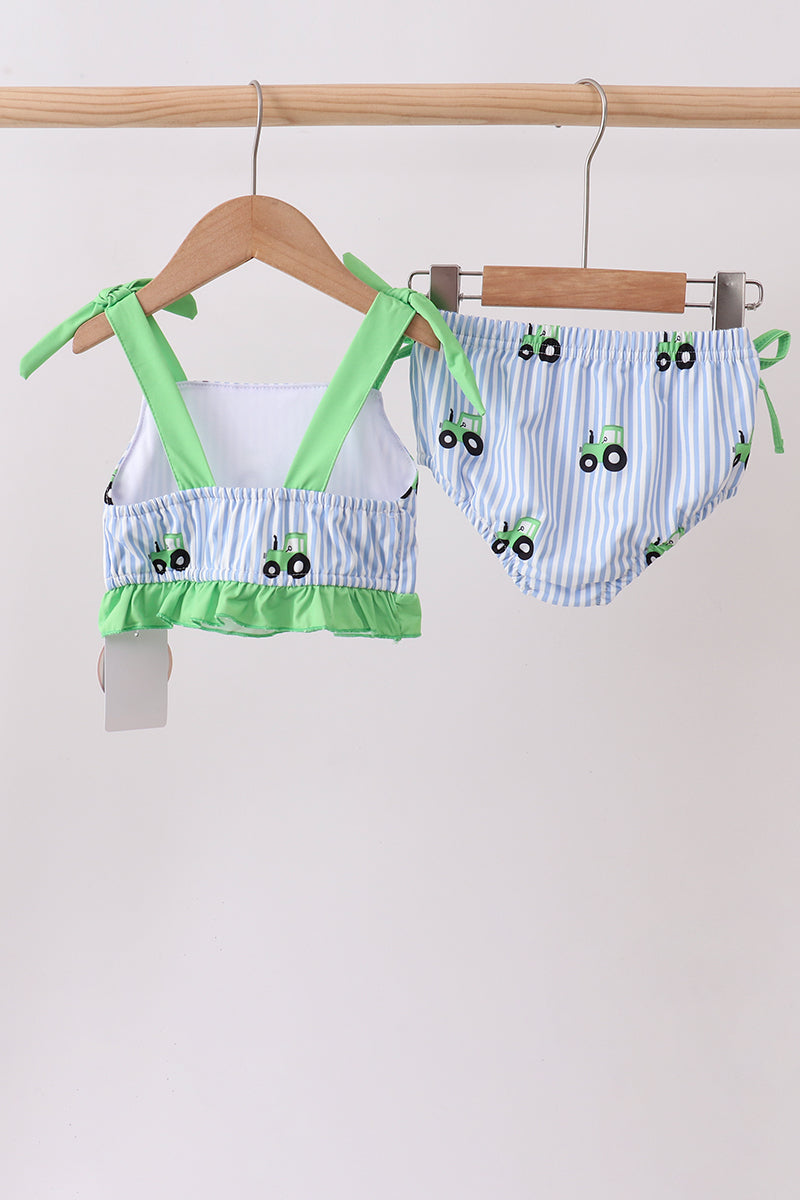 Blue Tractor Stripe Upf Swim Set