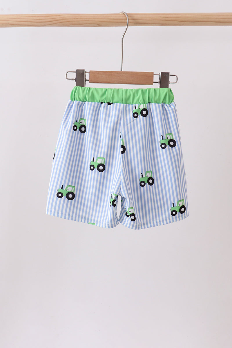 Blue Tractor Stripe Upf Swim Trunks