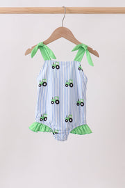 Blue Tractor Stripe Upf Swim One-piece