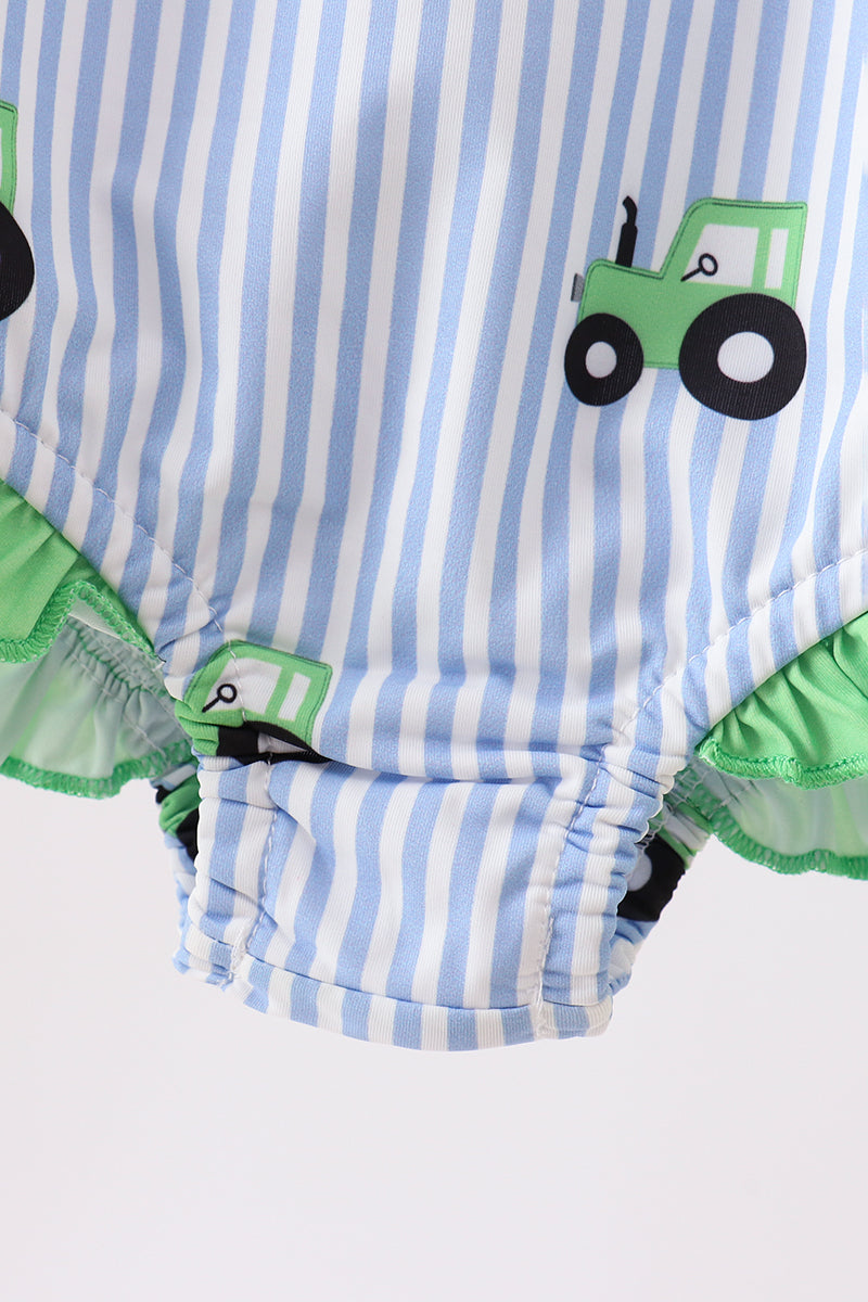 Blue Tractor Stripe Upf Swim One-piece