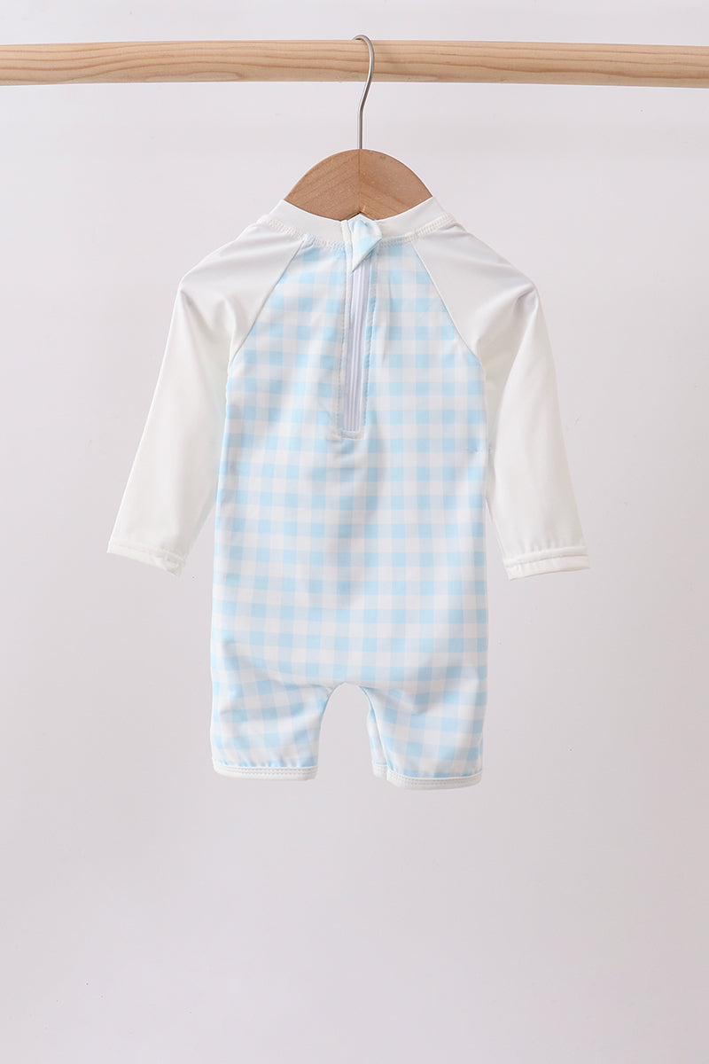 Blue Plaid Upf Swim One-piece