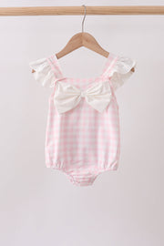 Pink Plaid Bow Upf Swim One-piece