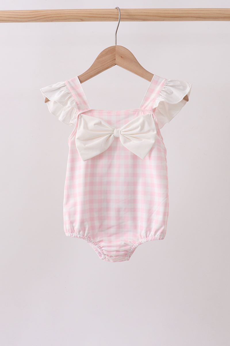 Pink Plaid Bow Upf Swim One-piece