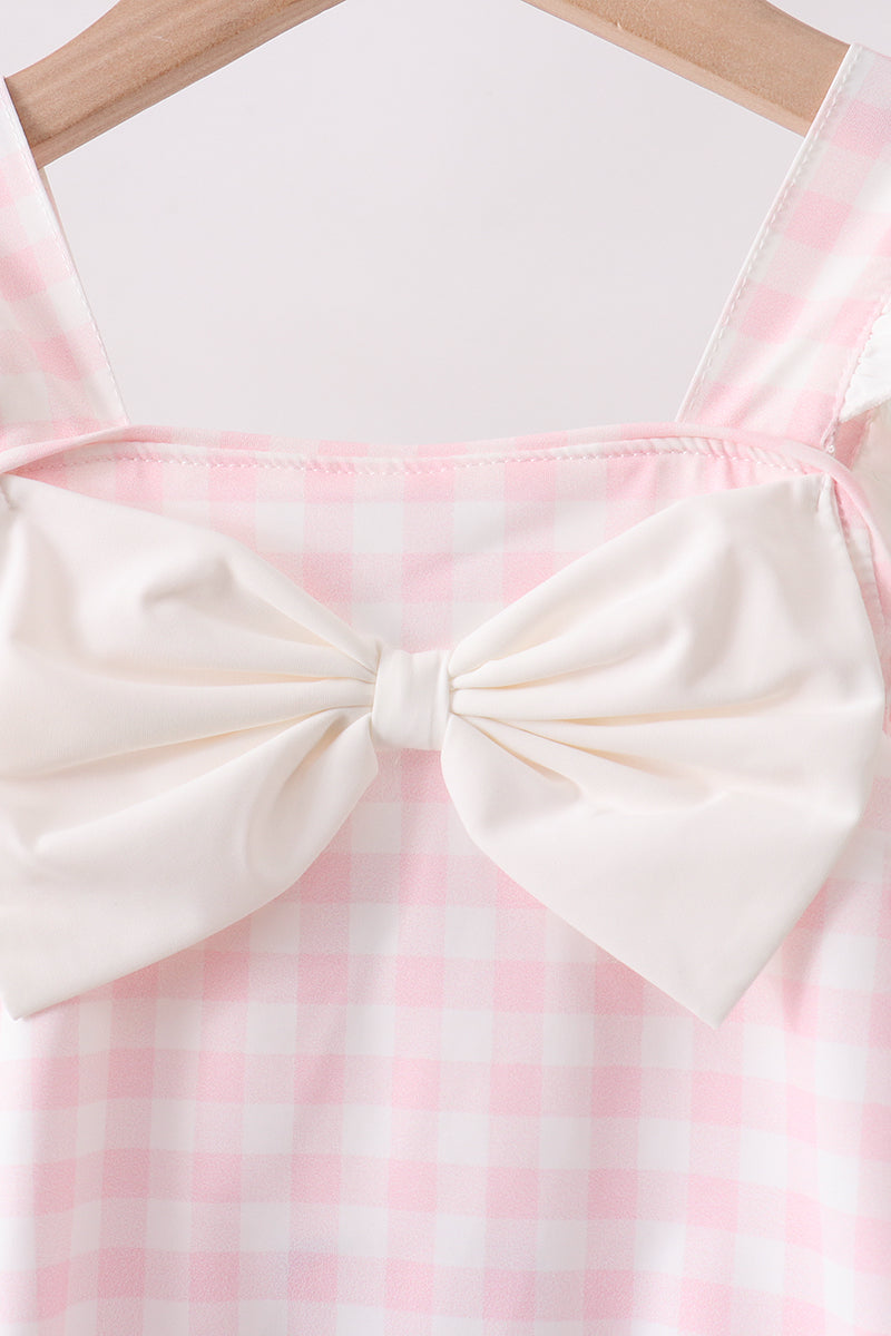 Pink Plaid Bow Upf Swim One-piece