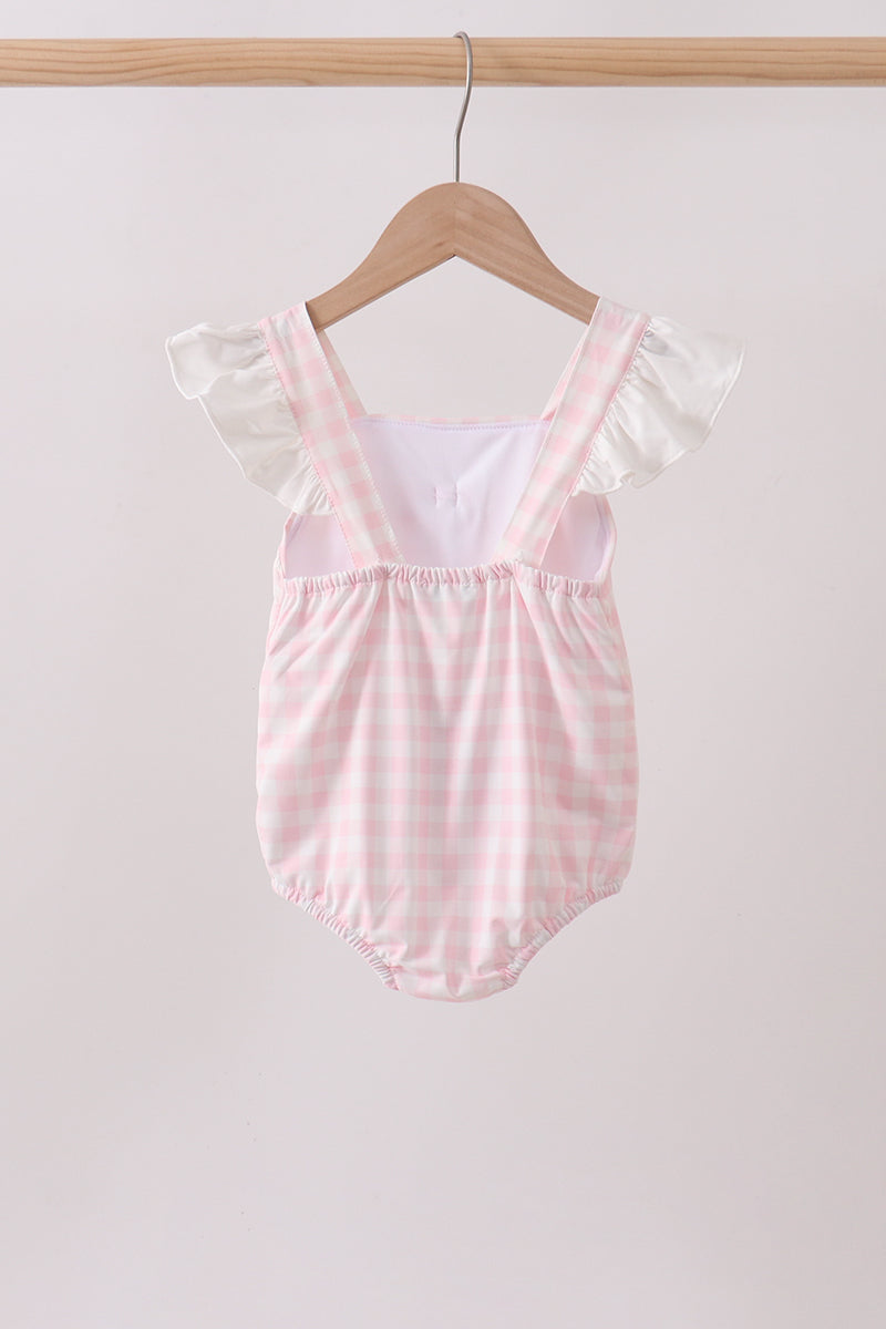Pink Plaid Bow Upf Swim One-piece