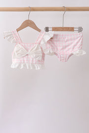 Pink Plaid Bow Upf Swim Set