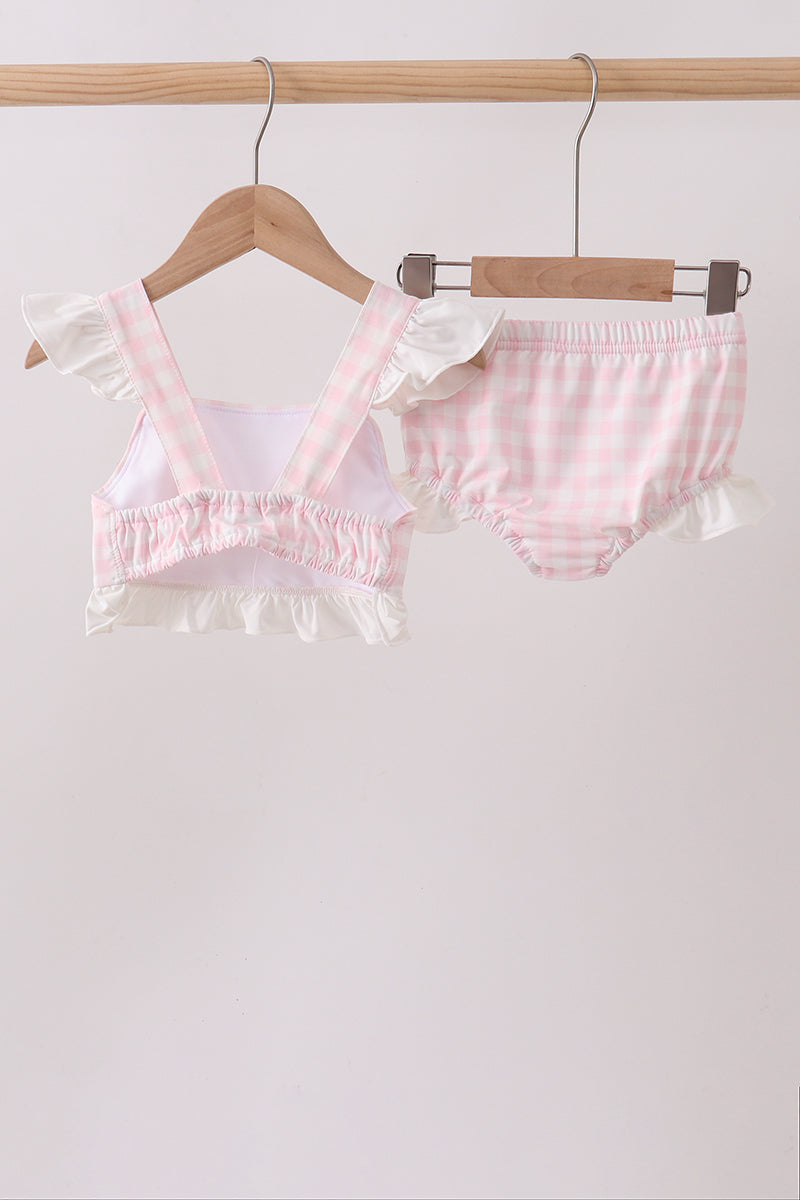 Pink Plaid Bow Upf Swim Set