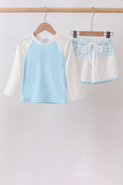Blue Plaid Upf Swim Set