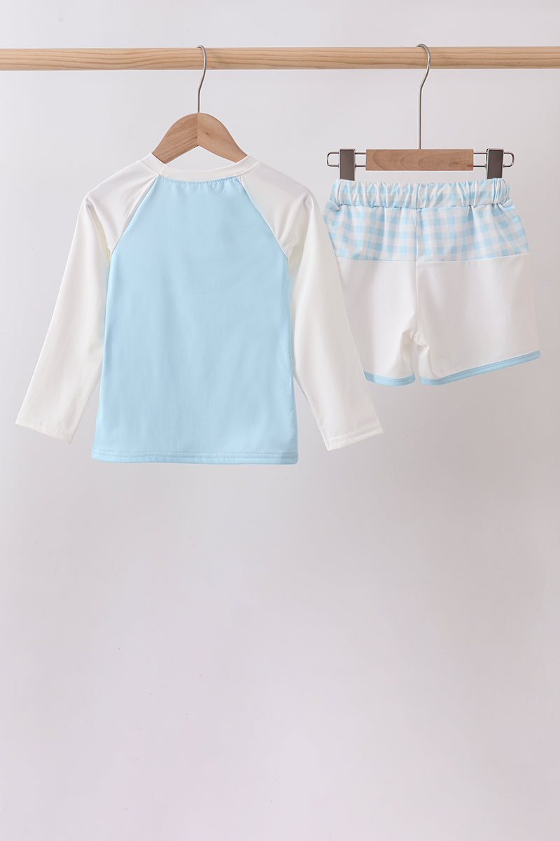 Blue Plaid Upf Swim Set