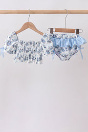 Blue Beach Smocked Upf Swim Set