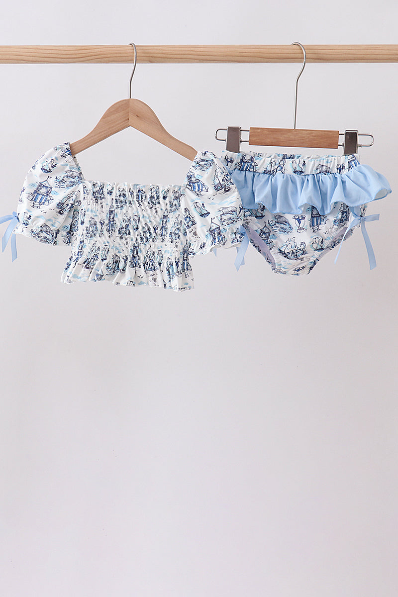 Blue Beach Smocked Upf Swim Set