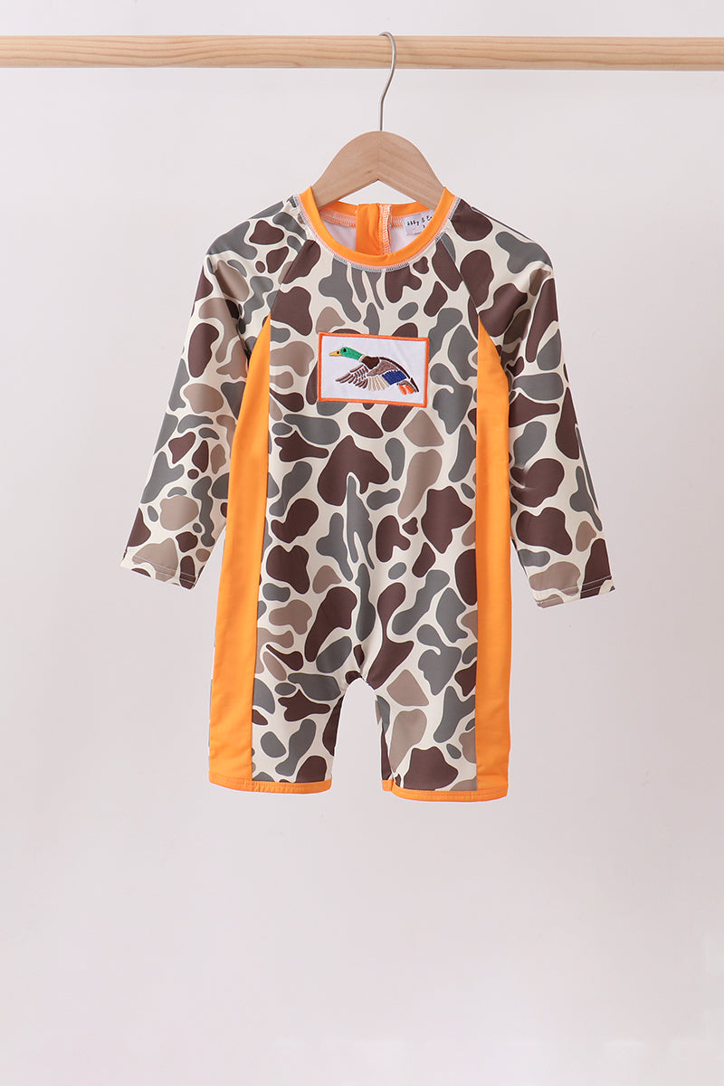 Camo Mallard Embroidered Upf Swim One-piece