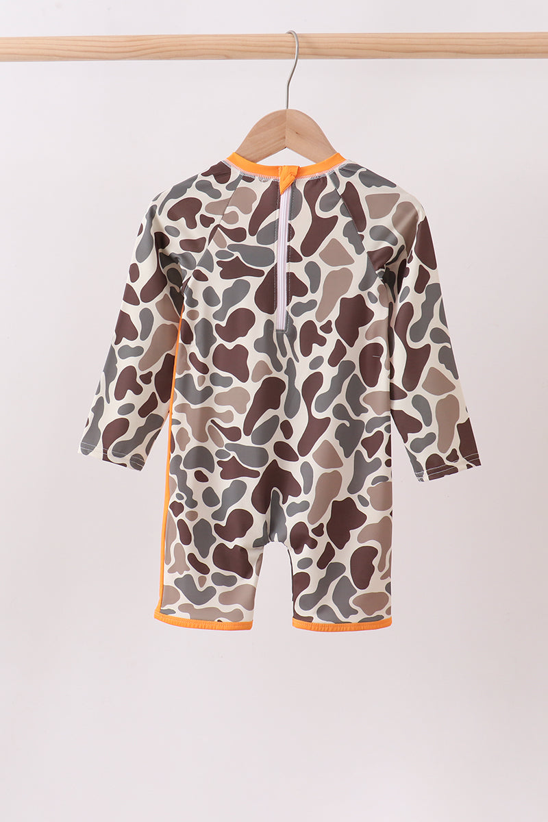 Camo Mallard Embroidered Upf Swim One-piece