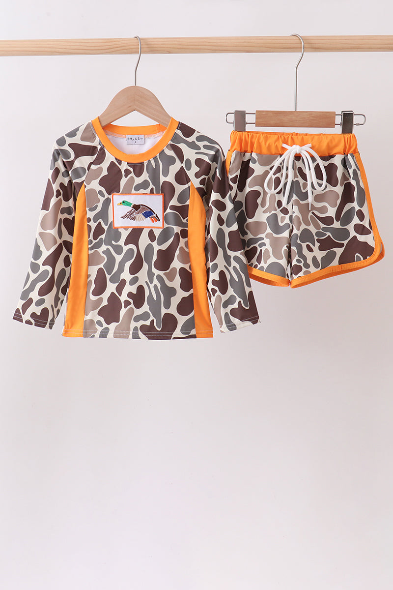 Camo Mallard Embroidered Upf Swim Set