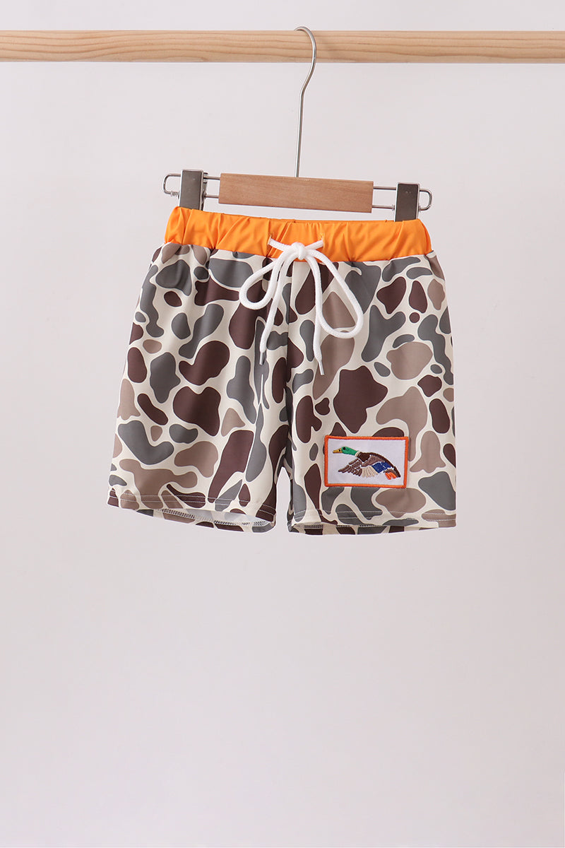 Camo Mallard Embroidered Upf Swim Trunks