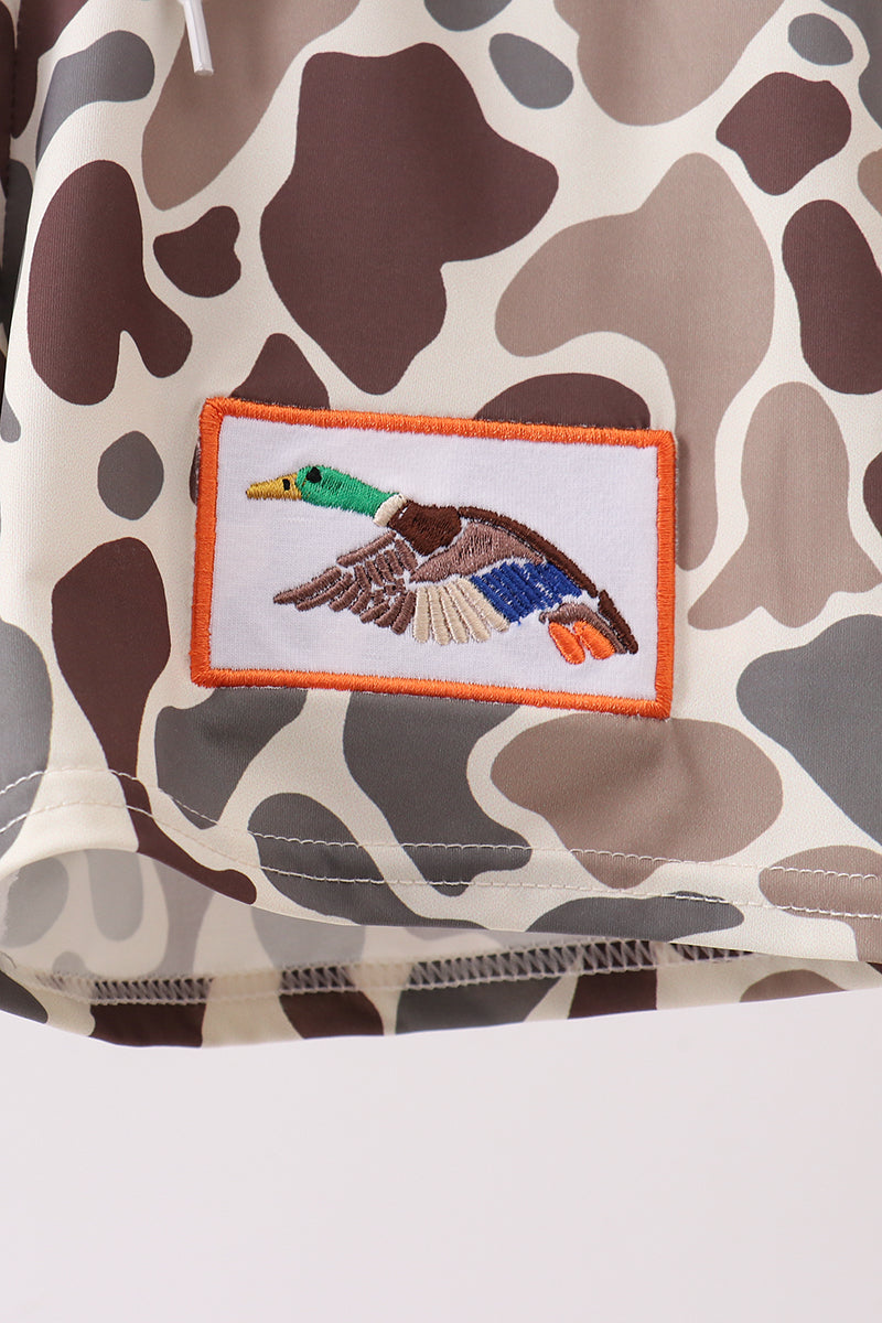 Camo Mallard Embroidered Upf Swim Trunks