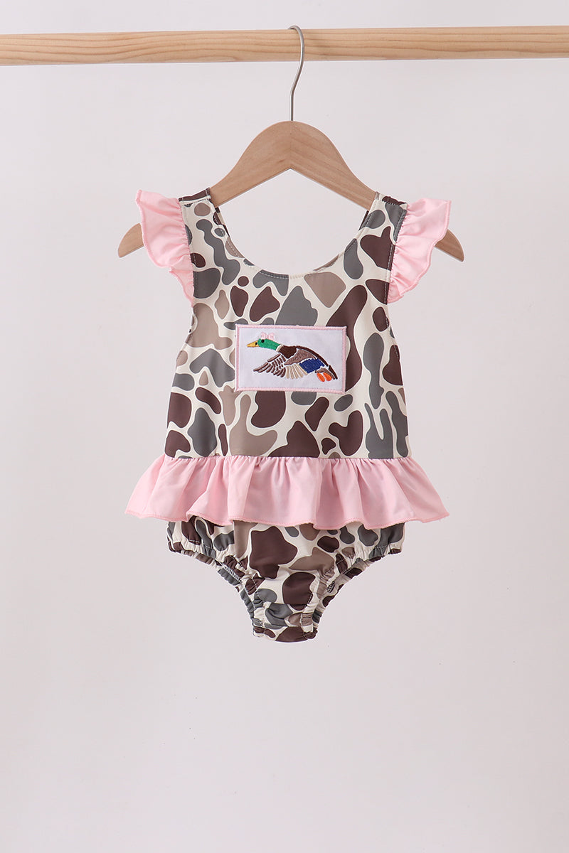 Camo Mallard Embroidered Upf Swim One-piece