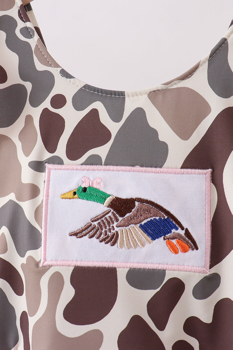 Camo Mallard Embroidered Upf Swim One-piece