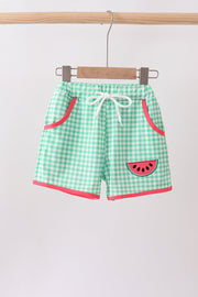 Red Watermelon Embroidered Upf Swim Trunks