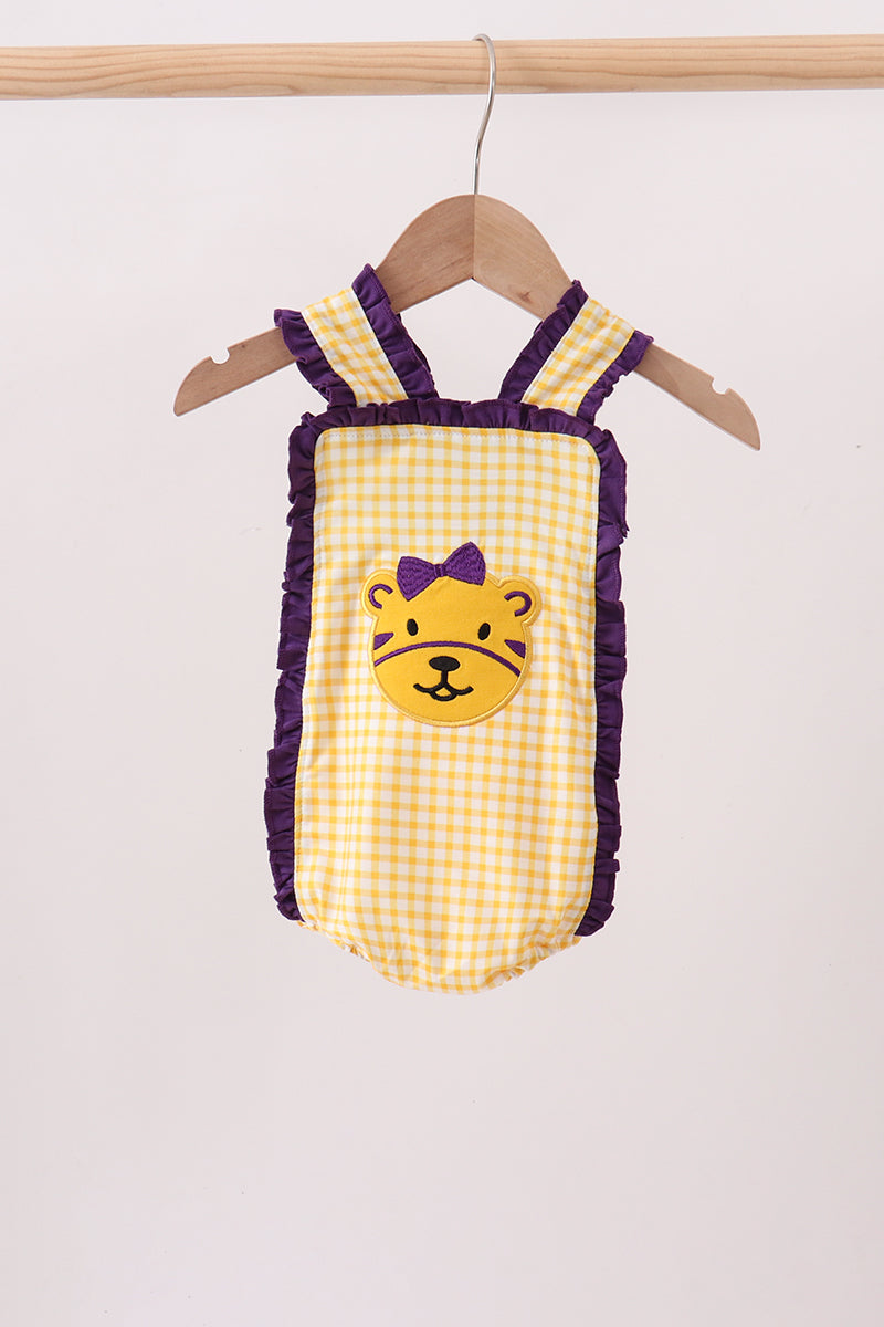 Purple Lsu Tiger Applique Ruffle Bubble