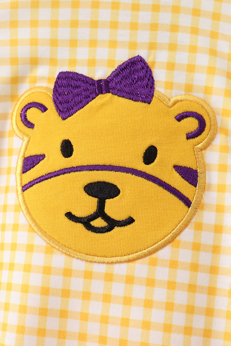 Purple Lsu Tiger Applique Ruffle Bubble