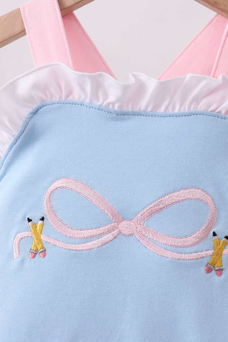 Blue Pencil Bow Embroidery Ruffle Bubble