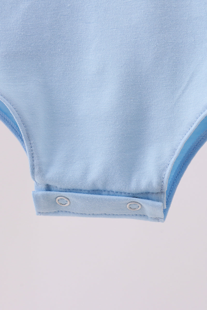 Blue Pencil Bow Embroidery Ruffle Bubble