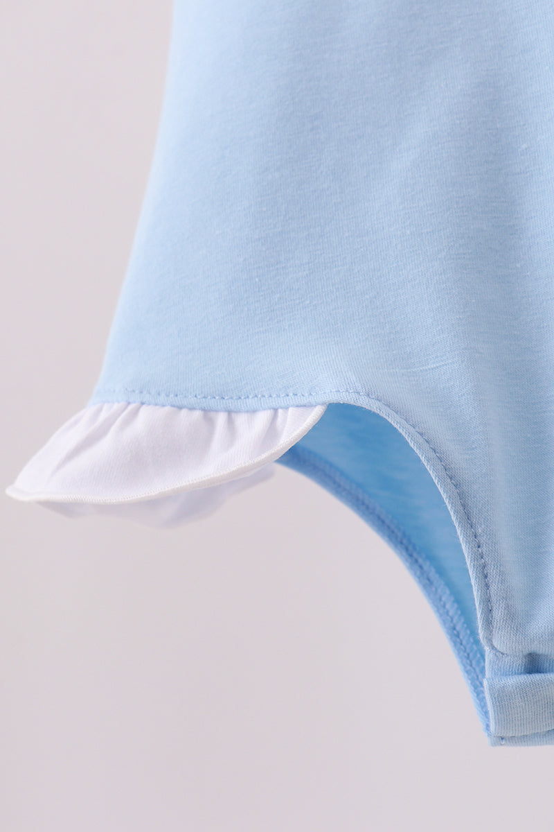 Blue Pencil Bow Embroidery Ruffle Bubble