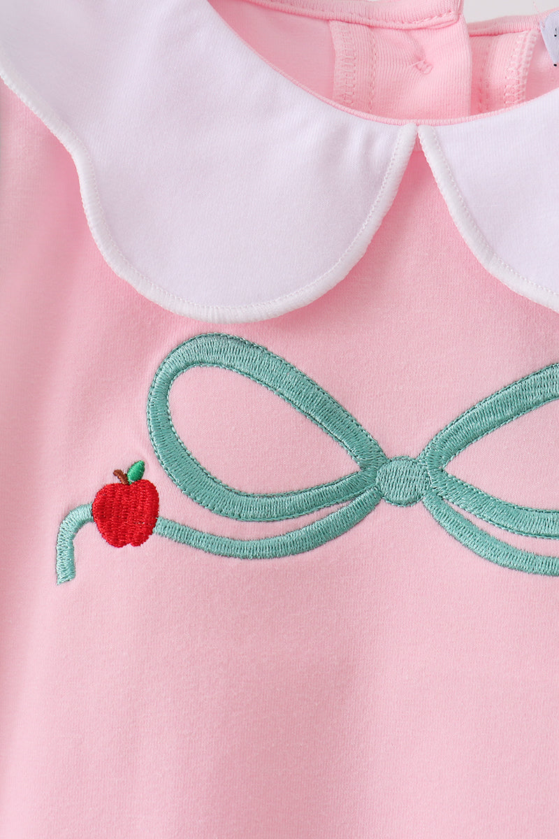 Pink Apple Bow Embroidery Skorts Set